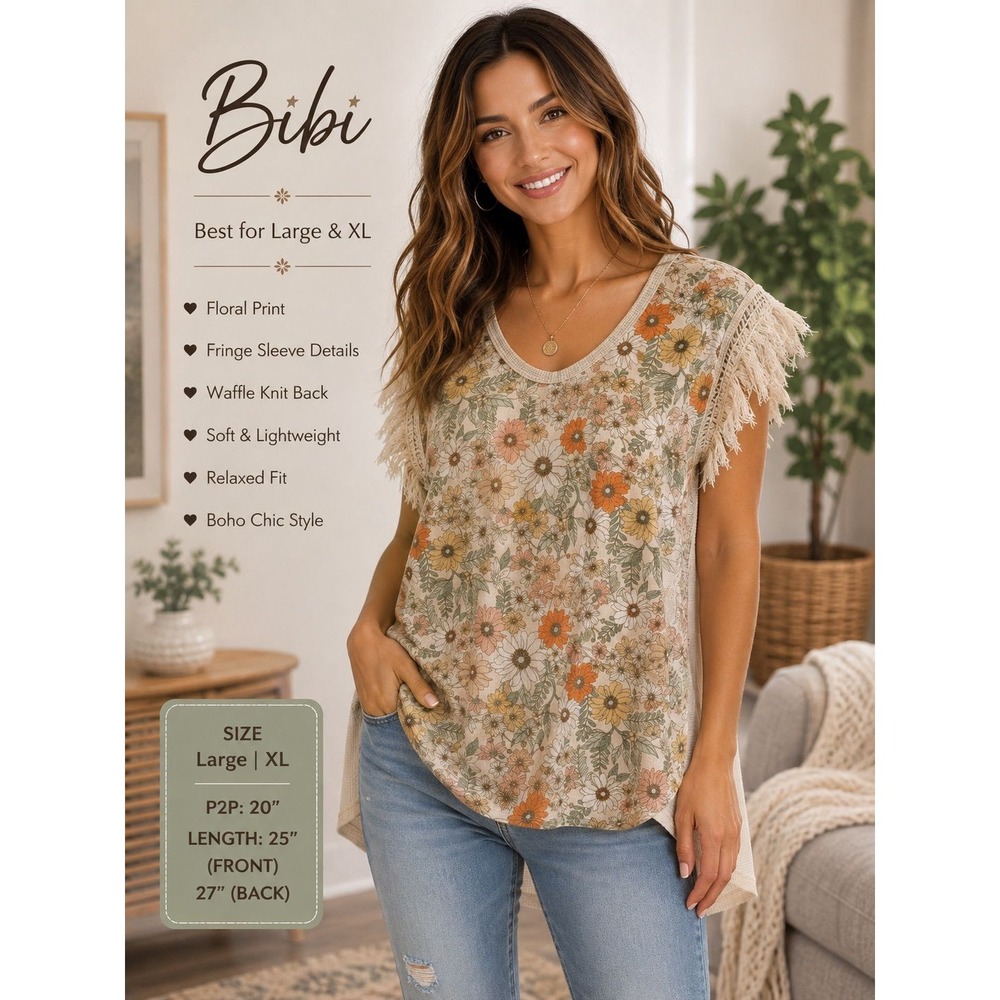 Bibi Floral Flutter Sleeve Blouse, Large